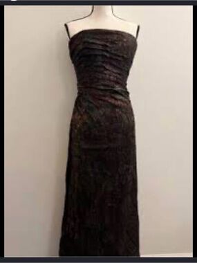 Carmen Marc Valvo Strapless Multi Colored Ribbon Ruched Evening Gown